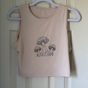 Mushroom Graphic Ribbed Crop Tank - Pale Peach